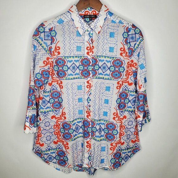 Boho Chic Womens Embroidered Geometric Button Front Blouse Size XS Multicolor - Picture 1 of 8